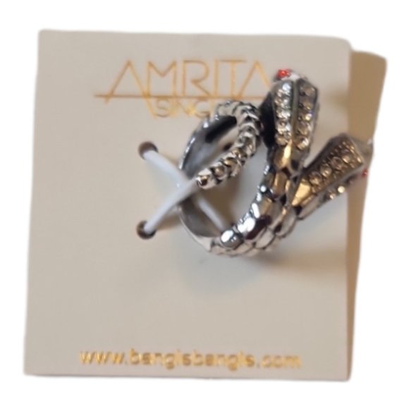 Amrita Singh Austrian Crystal Antique Silver Two Head Snake Ring Size 8 - Picture 3 of 5
